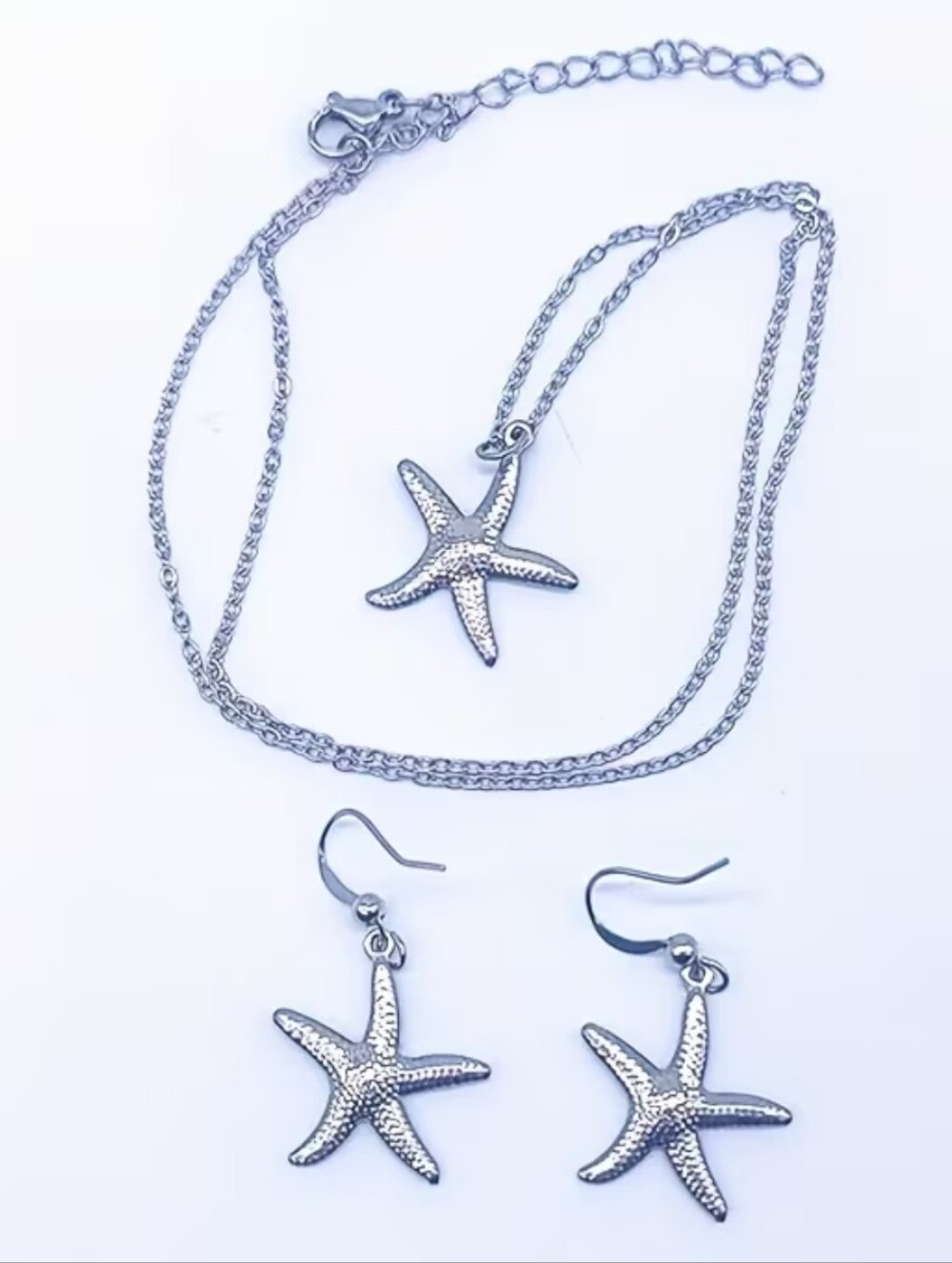 Silver Starfish Necklace and Earrings Set - Women Jewelry